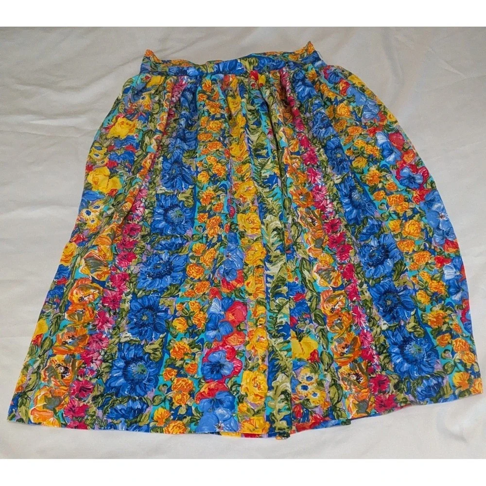 Dorothy Schoelen Platinum Skirt Set Women L 14 Multicolor Floral Excellent‎ USA
